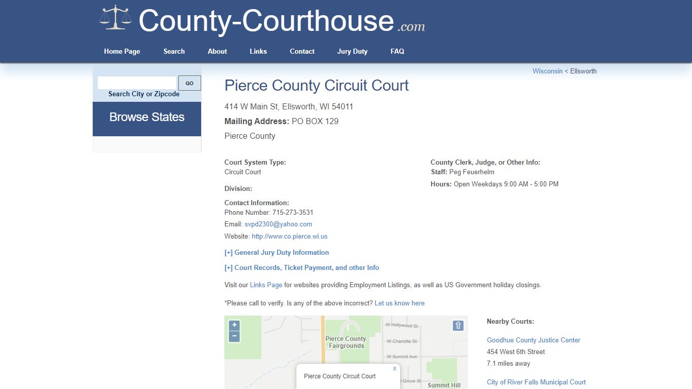 Pierce County Circuit Court in Ellsworth, WI - Court Information